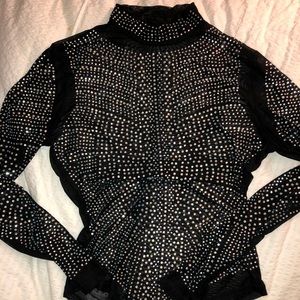 Rhinestone mesh black top